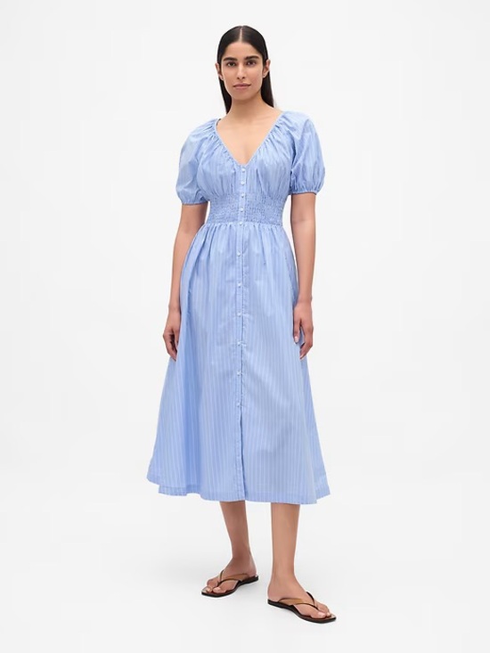 GAP Dresses & Skirts - Gap - puff sleeve midi dress - blue stripe - L